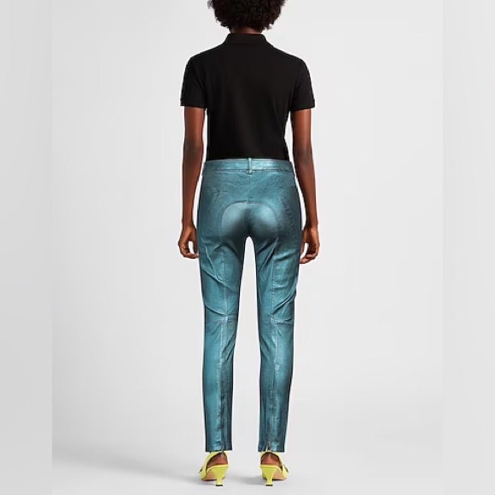 Sies Marjan Blue Leather Silk Lined Straight Leg Pants Authentic Punk Retro Funk - Picture 3 of 5